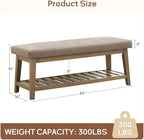 Zihanhome Entryway Shoe Bench with Cushion, End of Bed Bench,Upholstered Bench for Kitchen, Bench with Solid Wood Shelf, Fabric Ottoman Bench for Hallway, Living Room (Brown)