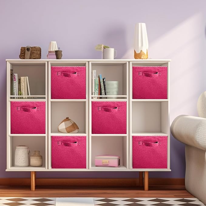 ShellKingdom Storage Bins, Foldable Fabric Storage Cubes And Cloth Organizer Drawer For Closet And Toys, 2 Pack (Fuchsia)