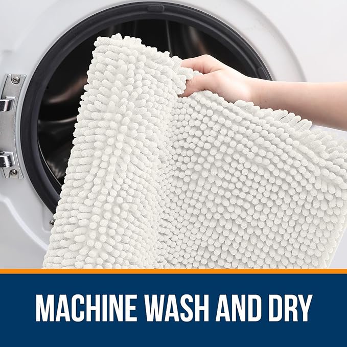OLANLY Bathroom Rugs 59x20, Extra Soft Absorbent Chenille Bath Rugs, Rubber Backing Quick Dry, Machine Washable Bath Mats for Bathroom Floor, Tub and Shower, Home Decor Accessories, Ivory