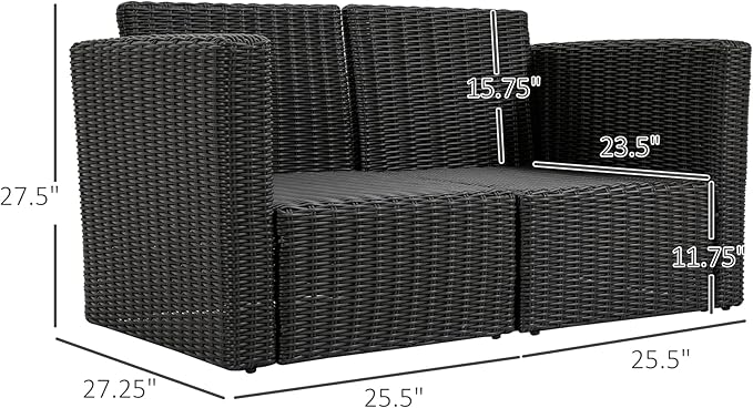 Outsunny 2 Piece Patio Wicker Corner Sofa Set, Outdoor PE Rattan Furniture