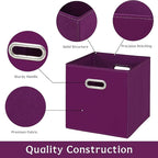 Fabric storage bins Cubes, Fabric Cube Organizer with Handle, Foldable Cube Bins for Cloth or Accessary Storage, 11x11x11, Set of 3, (Purple)