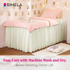 RIMELA Cream Dorm Bed Skirt Twin XL 32 Inch Drop, Easy to Install Extra Long Wrap Around Elastic Dust Ruffle, Bedskirt Silky Fabric Machine Washable (Twin XL 80“L x 39”W & Twin 75“L x 39”W)