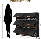 Shoe Storage Cabinet with Door, 42 Pairs Shoe Rack 2 by 7 Tier Space Saving Plastic Shoe Organizer with Cover for Closet, Hallway, Living Room, Bedroom, Garage, Black