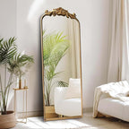 HQiJun Full Length Wall Mirror Decorative Full Body Mirrors Traditional Antique Arched Farmhouse for Living Room Bedroom Entryway Bathroom Vanity (58X13 Inches, Gold)