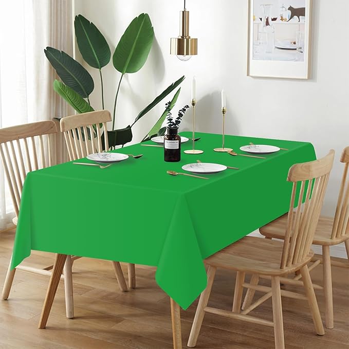 QIKSION Green Plastic Table Cloth Disposable 6 Pack, 54 x 108 Inch Tablecloths for St Patricks Day, Birthday Party, Christmas Decorations, Rectangle Table Cover