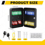 Ripeng 28-Keys Steel Key Lock Box - Wall Mount Key Cabinet with Colorful Secure Tags & Hooks Keys Organizer Storage for Home Office Hotel Rental Business Property Management, Black