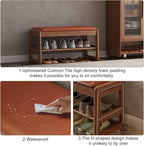 AQIMUELE Shoe Rack Bench,2 Tiers Shoe Bench with Storage with Flip-Top,Wood Shoe Rack for Entryway,Hallway（Orange Upholstered Seat,11.8" D x 31.5" W x 15.7" H）