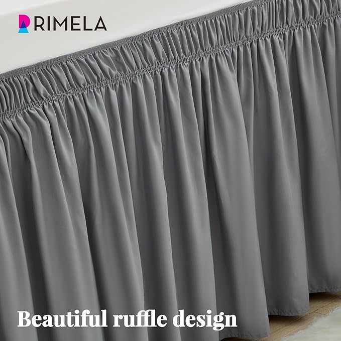 RIMELA Dorm Bed Skirt Twin XL 18 Inch Drop, Extra Long Wrap Around Elastic Bed Skirts Easy to Put On Twin Size Dust Ruffle, Gray Bedskirt for Adjustable Bed Base Solid Silky Fabric Machine Washable