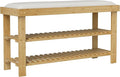 HOMCOM Bamboo Shoe Bench, 3-Tier Entryway Bench with Storage and Cushion, Shoe Organizer for Entryway, Hallway, Holds Up to 331 lbs, 35.4 x 11.4 x 19.3 Inches, Natural