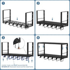 TJ.MOREE 2 Tier Floating Shelf Compatible with Tonal Accessories, T-Bracket Lock Adapters Hanger, Wall Mount Home Gym Storage Rack for Fitness Equipment, Black