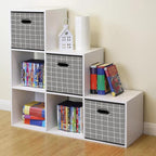 STOREONE Fabric Storage Bins Cubes Baskets Containers-(11X11X11) with Dual Handles for Shelf Closet, Nursery Home ， Bedroom Organizers, Foldable Set of 3 (Grey grid)