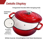 EDGING CASTING Enameled Cast Iron Dutch Oven, 5.5 Quart, Round Dutch Ovens Pot with Dual Handle for Bread Baking, Dutch Ovens with Lid, Bread Oven, Red