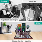 Wood Phone Docking Station with 4 USB PD & QC3.0 Fast Charger,Nightstand Organizer for Men, Dual Phone Charging Station for iPhone Samsung Google Android Anniversary Birthday Gifts for Men Him