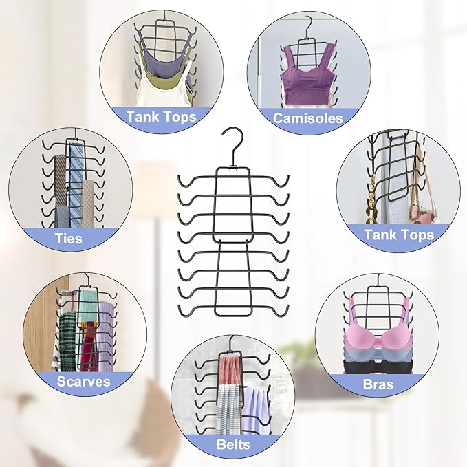 2Pcs Tank Top Hangers Space Saving Hanger Organizer Bra Hangers for Closet Organizer 360° Rotating Metal Closet Organizers and Storage Lingerie for Cami Bras Belts Swimsuits Lingeries Black