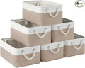 Storage Baskets for Shelves 13.8x9.8x6.7 Inch, Foldable Fabric Storage Bins with Handles, Small Storage Baskets for Organizing Closet, Office, Home Organization (6-Pack, White&Khaki)