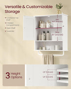 VASAGLE Siren Collection - Hanging Bathroom Cabinet with Towel Rod, Farmhouse Wall Storage Cabinet, with Adjustable Shelf, and Doors, 7.9 x 20 x 23.6 Inches, Cloud White UBBK149WB01S