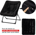 Comfy Saucer Chair for Adults, Set of 2, Soft Faux Fur Bedroom Chair, Accent Dorm Chairs, Flexible Living Room Reading Chairs, Oversized Folding Seat for Teens, X-Large, Black