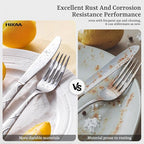 HIKAA 40PCS Stainless Steel Silverware Set, Modern Flatware Set for Kitchen, Mirror Polished Cutlery Set with Forks, Spoons and Knives，Dishwasher Safe