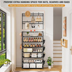OYREL Shoe Rack 7 Tier Shoe Organizer Storage 21-28 Pairs Closet Shoes Rack for Front Door Entrance Shoe Rack Organizer with Hooks Side Pocket Entryway Large Capacity Shoe Shelf Tower Garage