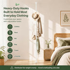 Coat Rack Freestanding, 56 to 125 inch Adjustable Tension Rod Coat Tree with 12 Hooks for Hanging Plant,Coat, Jacket, Hat, Scarf, Suitable for Living Room, Balcony, Kitchen White
