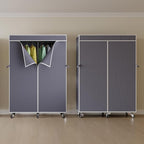 Higeego H9 Heavy Duty Rolling Clothes Rack with Cover, Covered Garment Rack with Wheels and Shelves, Wardrobe Closet, Portable Closet for Hanging Clothes, Black Clothing Rack with Grey Cover