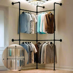 Industrial Pipe Clothing Racks Wall Mounted, Rustic Black Industrial Pipe Clothes Rack Design - Stylish & Heavy Duty Corner Garment Racks, Perfect for Home or Retail Display