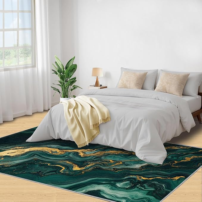 6x8 Abstract Marble Classroom Rugs - Emerald-Green-Marble Playroom Rug, Luxury Stone Pattern Carpet Area Rug for Girls Bedroom Kids Room Basement Office Classroom
