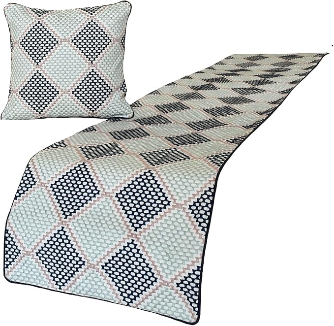 The HomeCentric King/Queen/Twin Blue Decorative Bed Runner Queen 74"x18" Bed Runner Without Pillow Cover, Embroidered Bed Scarf on Embroidered Fabric - Pointillism