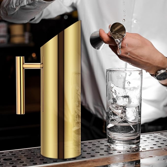 Funnymoom 3 Pack 53oz/1.5l Stainless Steel Water Pitcher Modern Metal Pitcher with Ice Guard Gold Carafe Drink with Handle or Iced Hot Drink Tea Juice Coffee Beer