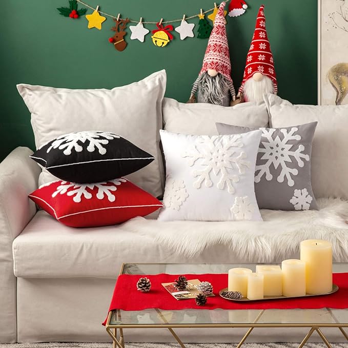 MIULEE Pack of 2 Christmas Decorative Snowflake Throw Pillow Covers Canvas Embroidery Winter Cushion Cases Holiday Decor Soft Pillowcases for Winter Couch Sofa Bedroom Car（Grey, 18x18in）