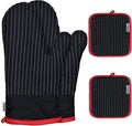 Oven Mitts and Pot Holders Sets,Oven Mitts and Potholders with Cotton High Heat Resistant Extra Thick Long Oven Mitts for Cooking 4 Pcs,Black Red