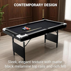 7 Foot Pool Table for Family, Foldable No Assembly Pool Table with Balls, Cues, Chalk, Rack & Brush, Portable Billiards Game Table for Apartment, Basement, Office & Game Room