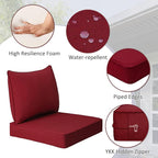 Outdoor Patio Chair Cushions Set, 24" x 24", Set of 2, Water-Repellent, Fade Resistant, Deep Seat Bottom and Back Cushion for Backyard, Couch, Sofa and Patio Furniture, Red