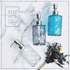 JASAI Diamond Design Glass Soap Dispenser with 304 Rust Proof Stainless Steel Soap Pump, 12 Ounce Kitchen Soap Dispenser for Bathroom, Hand Soap, Dish Soap (Grey)