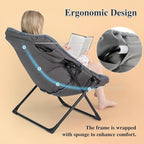 Comfy Saucer Chair for Adults, Soft Faux Fur Bedroom Chair, Accent Dorm Chairs, Flexible Living Room Reading Chairs, Oversized Folding Seat for Teens, X-Large, Navy Blue
