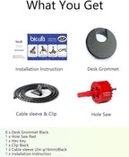 6 Pack Desk Grommet 2 Inch (50 mm) Bi-Metal Hole Saw Kit with Cord Wrap Coiled Tube Management,2 m Cable Sleeve Organizer with Table Hole Cover