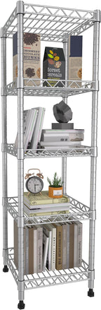 GIOTORENT 5 Tier Standing Shelving Metal Units, Adjustable Height Wire Shelf Display Rack for Laundry Bathroom Kitchen 11.8 W x 11.8 D x 50 H (5-Tier, Grey, Matte/Glossy Finish)