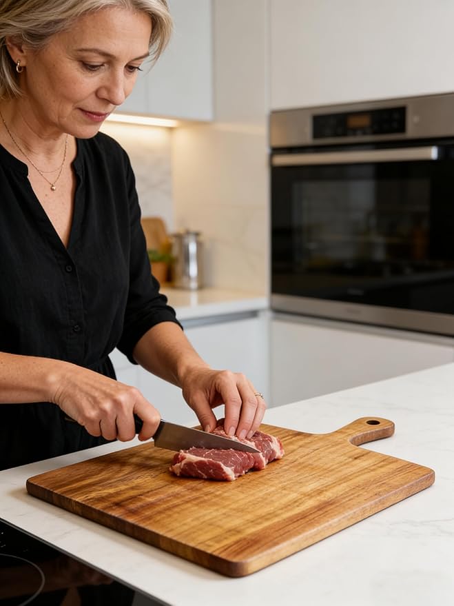 ZeQi Acacia Wood Cutting Board with Handle (15"L x 11"W), Wooden Cutting Boards, Chopping Board, Charcuterie Board, Serving board for Cheese, Bread, Pizza, Vegetables & Fruits