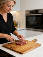 ZeQi Acacia Wood Cutting Board with Handle (15"L x 11"W), Wooden Cutting Boards, Chopping Board, Charcuterie Board, Serving board for Cheese, Bread, Pizza, Vegetables & Fruits