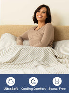 Extra Deep Full Fitted Sheet - Hotel Luxury Single Fitted Sheet Only - Easily Fits 18 inch to 24 inch Mattress - Ultra Soft, Wrinkle Free with Extra Deep Pockets - Breathable & Comfy - Beige Stripes