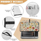 Toaster Oven Cover with Pockets, Washable Smart Oven Dust Cover Protective Kitchen Appliances Decor and Accessories, L, 18.5" x 22.5" x 13", Floral Pattern