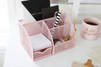 BLU MONACO | Light Pink Desk Organizer | Metal Drawer Desk Organizer with 6 Compartments and 1 Drawer | Cute Office Accessories for Women Home School