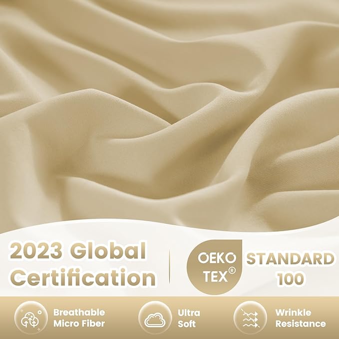 Lightweight Soft King Sheet Set - Luxury 4 Piece Breathable Cooling Sheets for King Size Bed, 16" Deep Pocket Easy Care Wrinkle Free Bedding Sheet and Pillowcase Set, Beige
