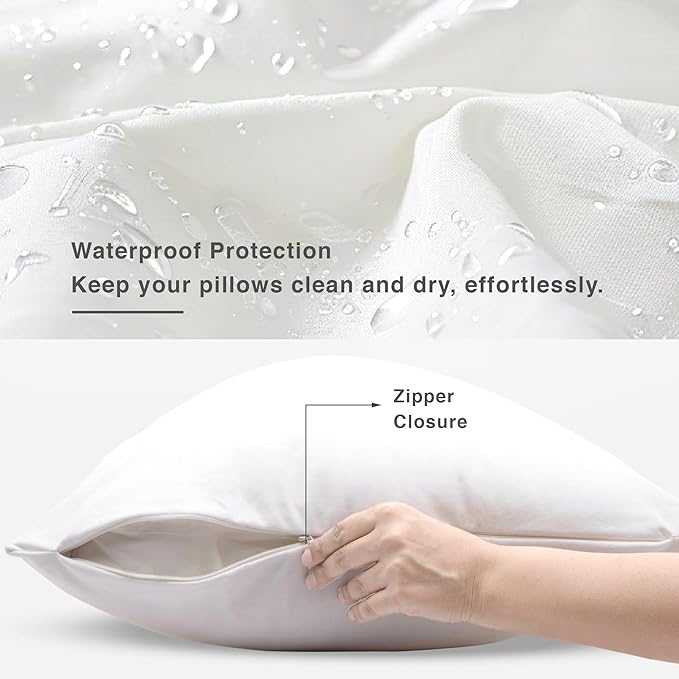 FABDREAMS Organic Waterproof Pillow Protector Set King Size | Pillow Cover Set of 2 | Pillow Encasement Set of 2 | Temperature Regulating | Breathable | King | 20” X 40” | White