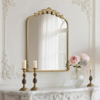WallBeyond Gold Antique Mirror for Vanity 22x30 Inch, Gold Vintage Mirror with Ornate Frame, Arched Vintage Wall for Bathroom, Living Room, Fireplace