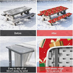 Picnic Table Cover with Bench Covers Set of 3, Elastic Fitted Tablecloth for 6 Foot Tables, Washable Polyester Tablecloths for Camping, Indoor & Outdoor