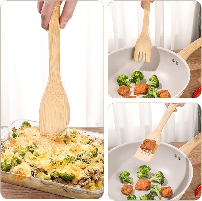 [7-PCS] Wooden Spoons for Cooking is for All Kitchen. Made From Bamboo Wood, Wooden Spatula & Wooden Spoon 11.8 in. and Non-Stick Surface, Suitable for Home & Chef Use or Gift for Someone Special.