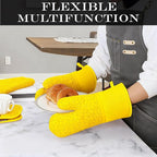 Oven Mitts and Pot Holders Sets 6pcs, Kitchen Oven Glove,High Heat Resistant 550 Degree Extra Long Oven Mitts and Potholders with Non-Slip Silicone Surface for Home Essentials (Grey) (Yellow)