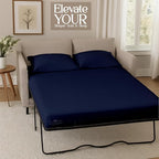 Sleeper Sofa 4 Piece Bed Sheet Set Premium Quality 100% Cotton 500 Thread Count, Smooth & Super Soft Sateen Weave, Extra Soft Bed Sheets, Wrinkle Free, 4 Inch Deep Pocket (Queen, Navy)