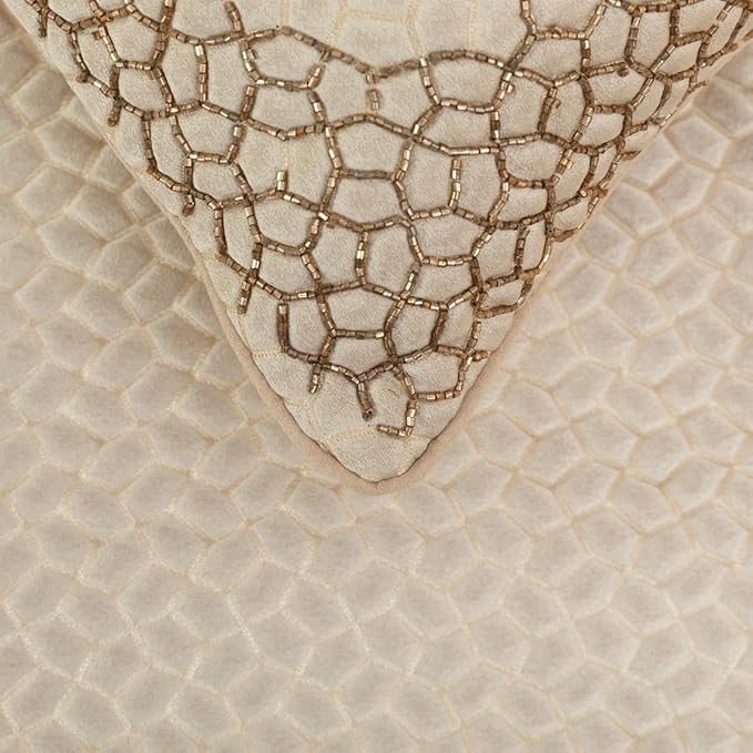The HomeCentric King/Queen/Twin Ivory & Gold Decorative King 90"x18" Bed Runner Without Pillow Cover, Mosaic & Beaded Bed Scarf on Jacquard Fabric - Tessellation
